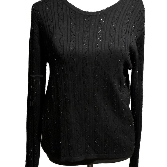 Talbots Black Beaded Light Pullover Sweater Women’s Petite S Classy Capsule Chic - Picture 4 of 8